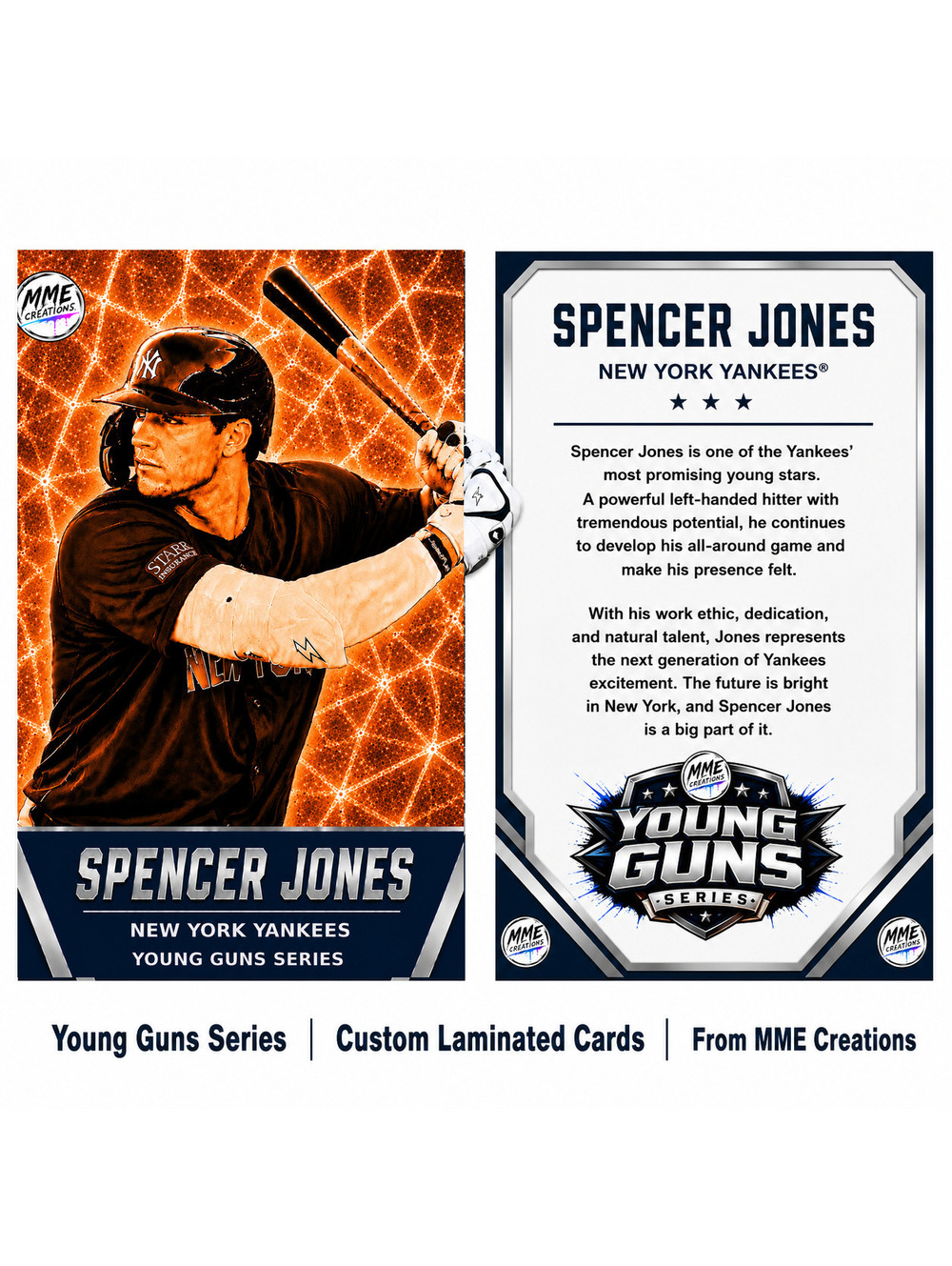 4232 Spencer Jones | Young Guns | Laminated Custom Baseball Card | Orange Ice2